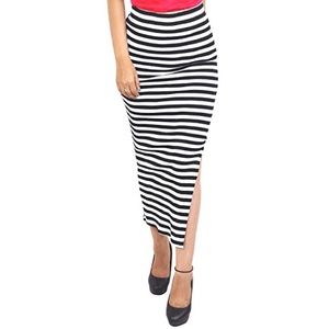 Long Striped Cut Out Skirt
